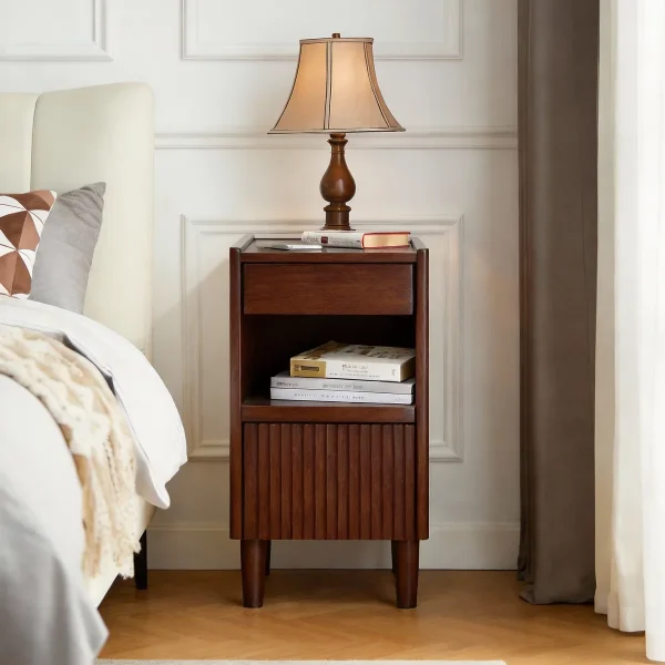 Bedside Table with Drawer and Open Shelf in solid wood