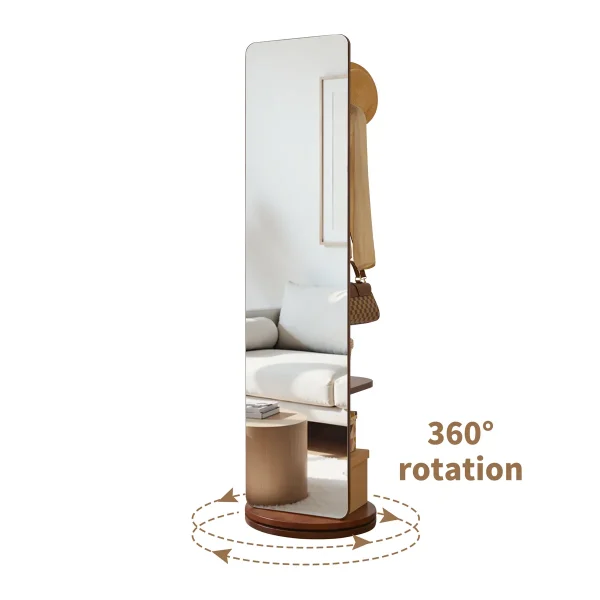 Floor Mirror with Coat Rack, 70 in in solid wood