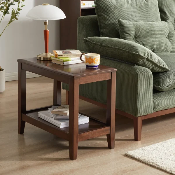 Rustic End Table with Storage Shelf in solid wood