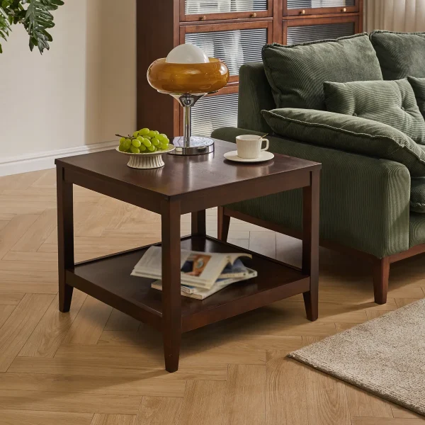 Square Two-Tier End Table with Shelf Square Two-Tier End Table with Shelf in rubberwood