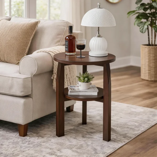 Round Two-Tier Side Table Round Two-Tier Side Table in rubberwood