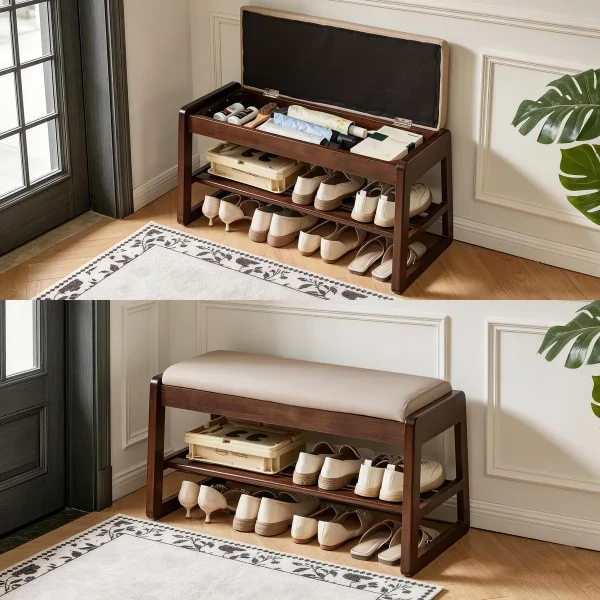 Lift-Top Shoe Bench, 31.5 in in rubberwood