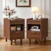 Fluted Nightstands, Set of 2, Walnut Fluted Nightstands, Set of 2, Walnut in MDF