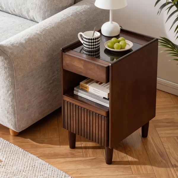 Bedside Table with Drawer and Open Shelf