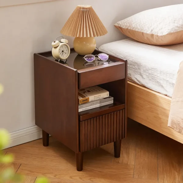Bedside Table with Drawer and Open Shelf