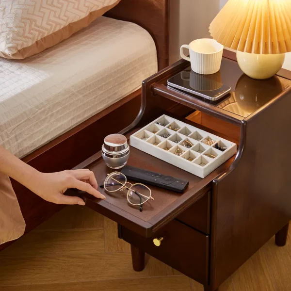 Two-Drawer Nightstand in Rubberwood