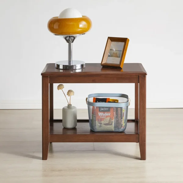 Rustic End Table with Storage Shelf