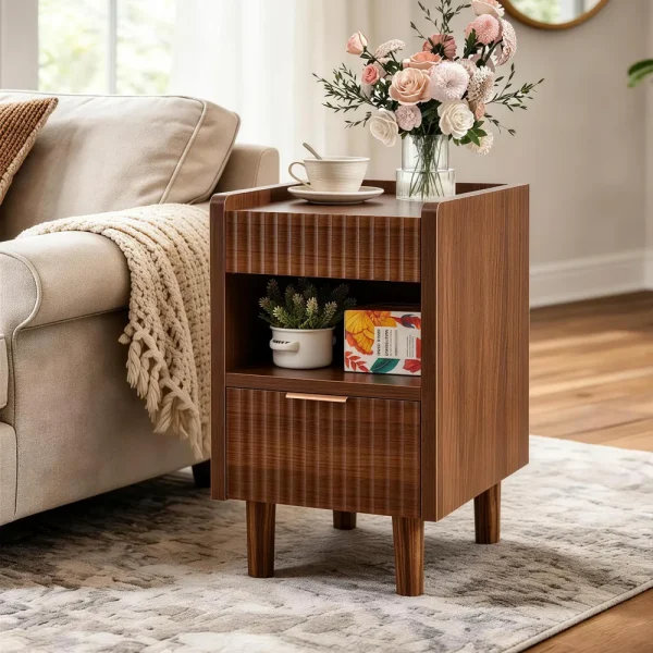 Fluted Nightstands, Set of 2, Walnut Fluted Nightstands, Set of 2, Walnut
