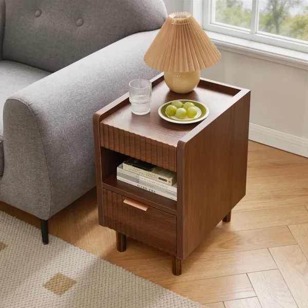 Fluted Nightstands, Set of 2, Walnut Fluted Nightstands, Set of 2, Walnut