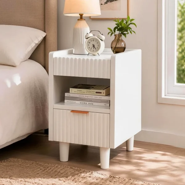 Fluted Nightstands, Set of 2, White