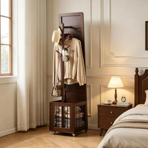 Rolling Coat Rack with Storage Basket