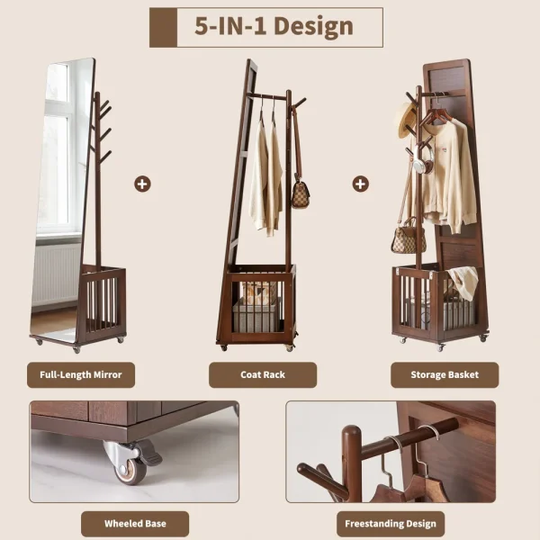 Rolling Coat Rack with Storage Basket