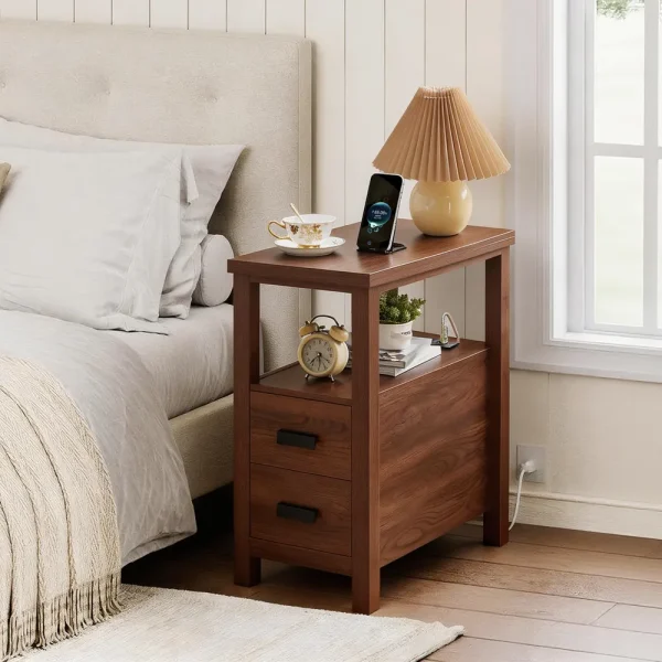 Side Table with Charging Station, Walnut