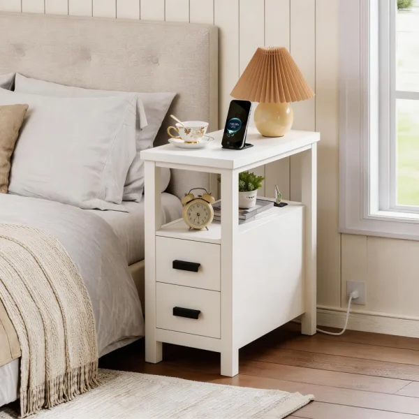 Side Table with Charging Station, Black