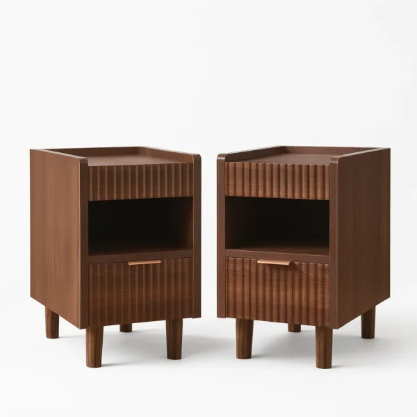 Fluted Nightstands, Set of 2, Walnut Fluted Nightstands, Set of 2, Walnut
