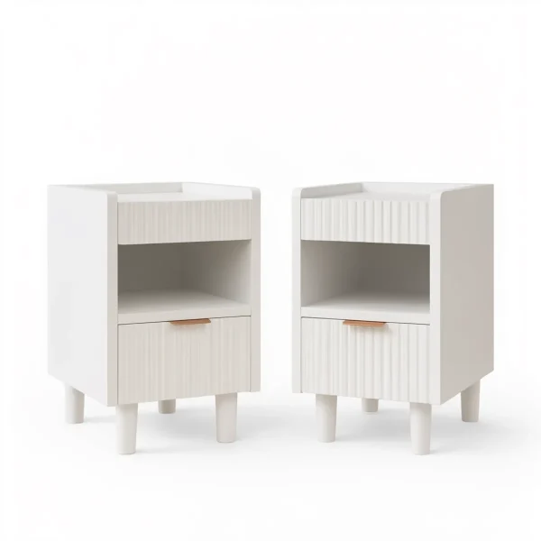 Fluted Nightstands, Set of 2, White